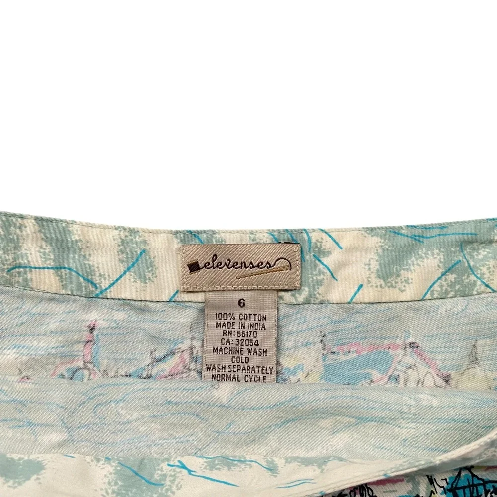 Elevenses Anthropologie Venice Canal Cityscape Cotton A-Line Skirt Blue Size 6